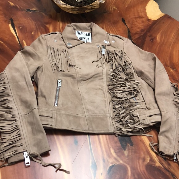 WALTER BAKER Suede Fringe Trim Moto Maní Jacket - Picture 6 of 9